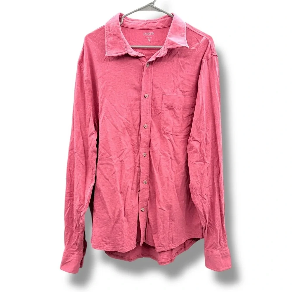 J.Crew Factory Knit Button‎ Down Shirt Men's Size XL Pink Long Sleeve Casual